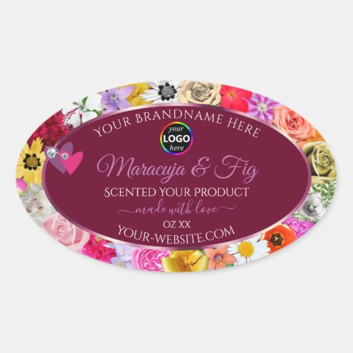 Colorful Floral Burgundy Product Label Hearts Logo