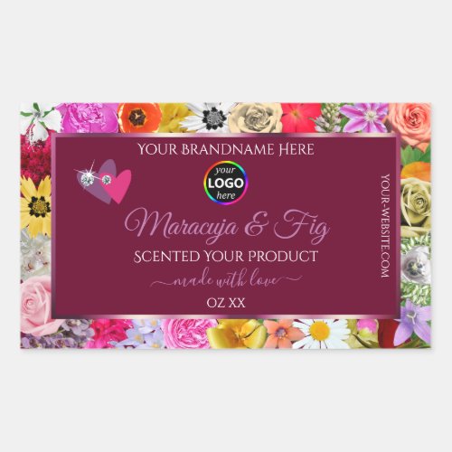 Colorful Floral Burgundy Product Label Hearts Logo