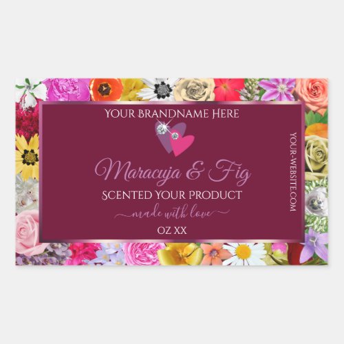 Colorful Floral Burgundy Product Label with Hearts