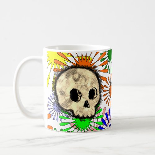 Colorful Floral Burst Skull Watercolor  Coffee Mug
