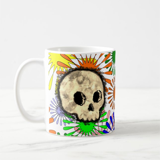 Colorful Floral Burst Skull Watercolor  Coffee Mug (Left)