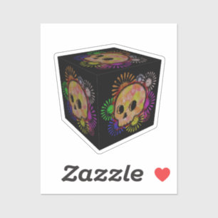 Colorful Floral Burst Skull Watercolor Cube Sticker