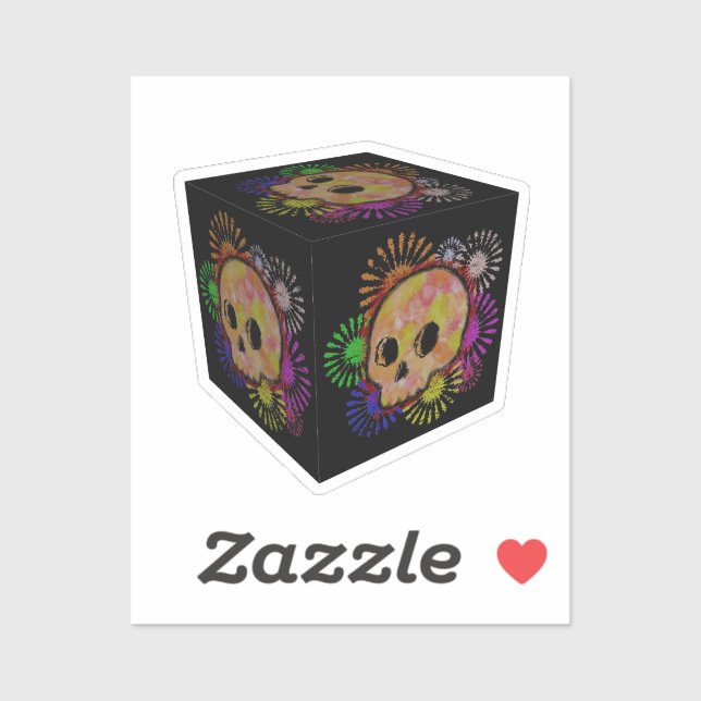 Colorful Floral Burst Skull Watercolor Cube Sticker (Sheet)