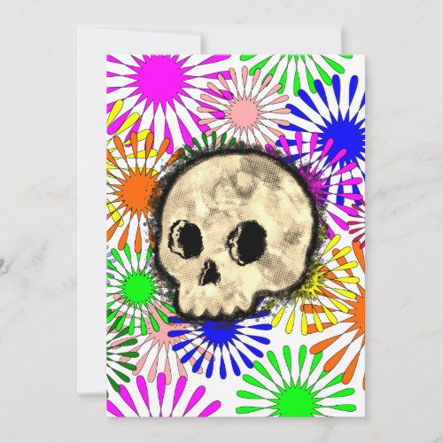 Colorful Floral Burst Skull Watercolor Invitation