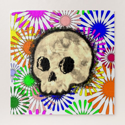 Colorful Floral Burst Skull Watercolor  Jigsaw Puzzle