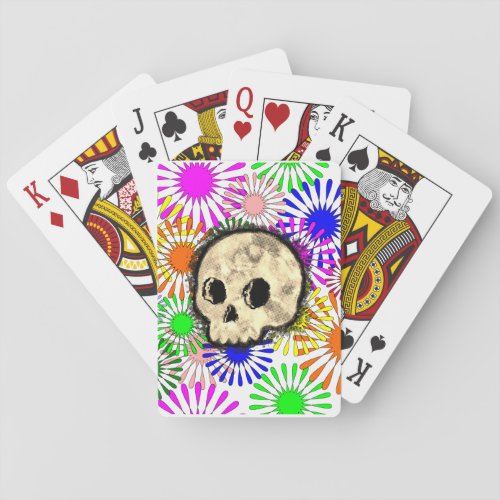 Colorful Floral Burst Skull Watercolor Poker Cards