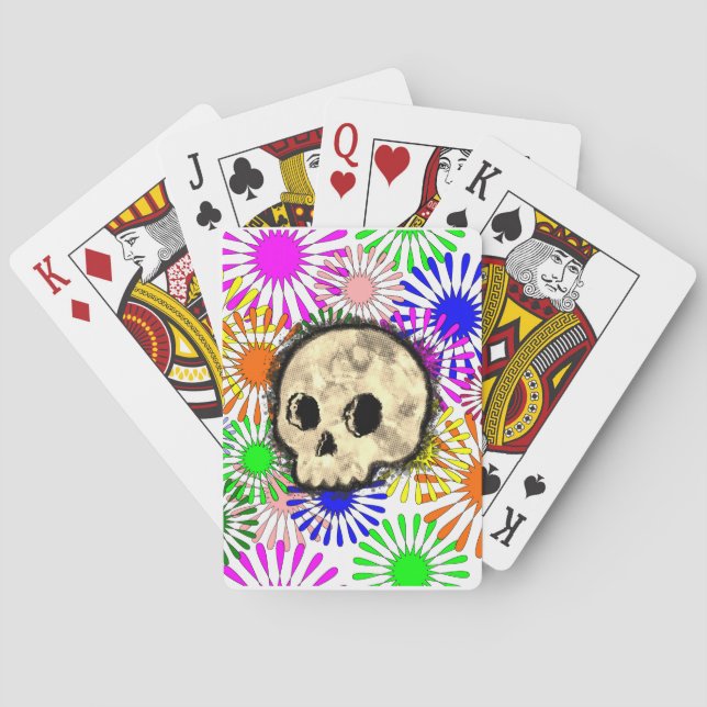 Colorful Floral Burst Skull Watercolor Poker Cards (Back)