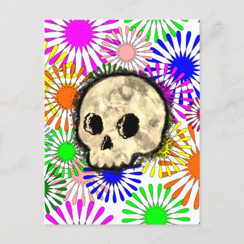 Colorful Floral Burst Skull Watercolor  Postcard