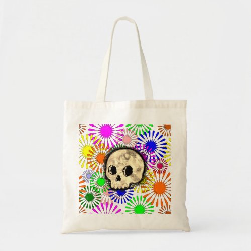 Colorful Floral Burst Skull Watercolor Tote Bag