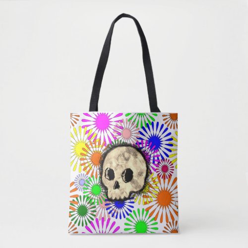 Colorful Floral Burst Skull Watercolor Tote Bag