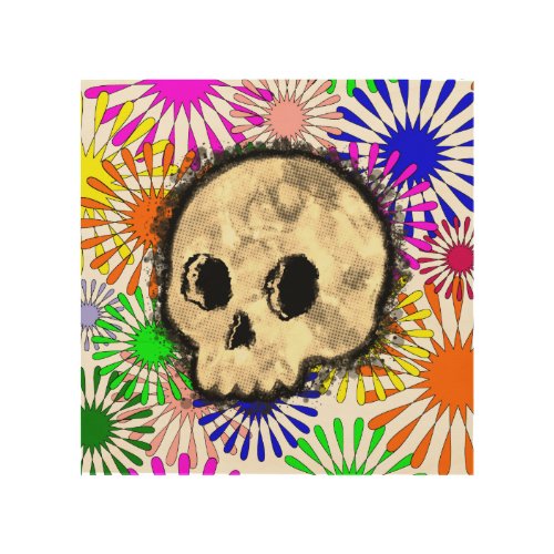 Colorful Floral Burst Skull Watercolor Wood Wall Art