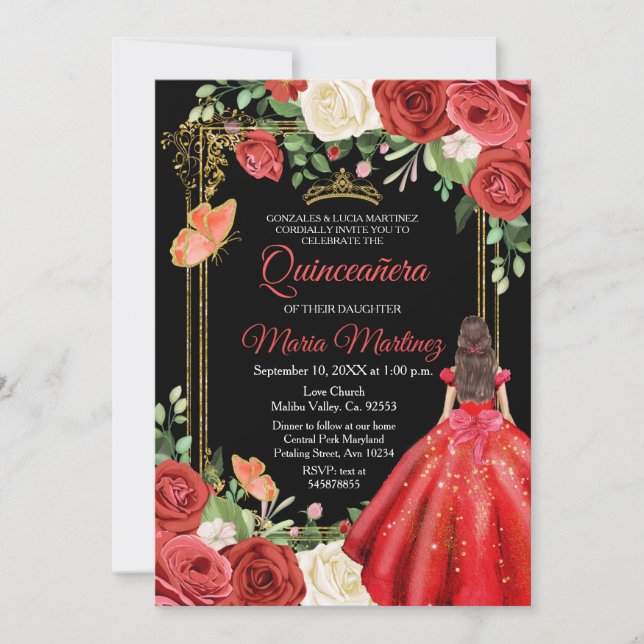 Colorful Floral Butterfly Quinceanera Birthday Invitation (Front)