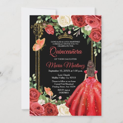 Colorful Floral Butterfly Quinceanera Birthday Invitation