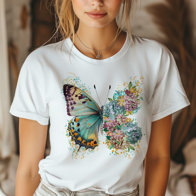 Colorful Floral Butterfly T-Shirt (Show off your style with our butterfly floral t-shirt. Unique, chic, and effortlessly cool!)