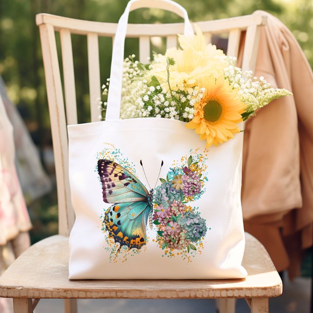 Colorful Floral Butterfly Tote Bag (Carry your essentials in style with our vibrant floral butterfly tote bag. Unique, practical & chic!)