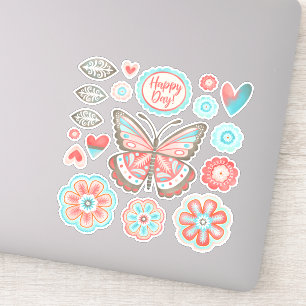 Colorful Floral Butterfly Vinyl Sticker