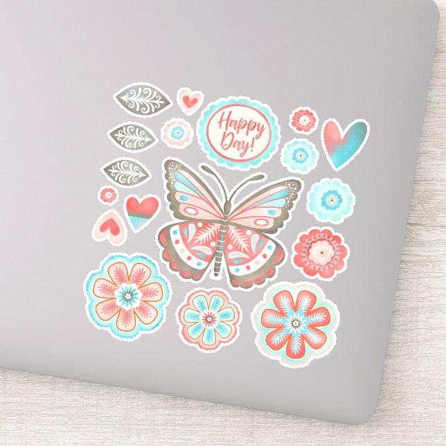 Colorful Floral Butterfly Vinyl Sticker (Detail)