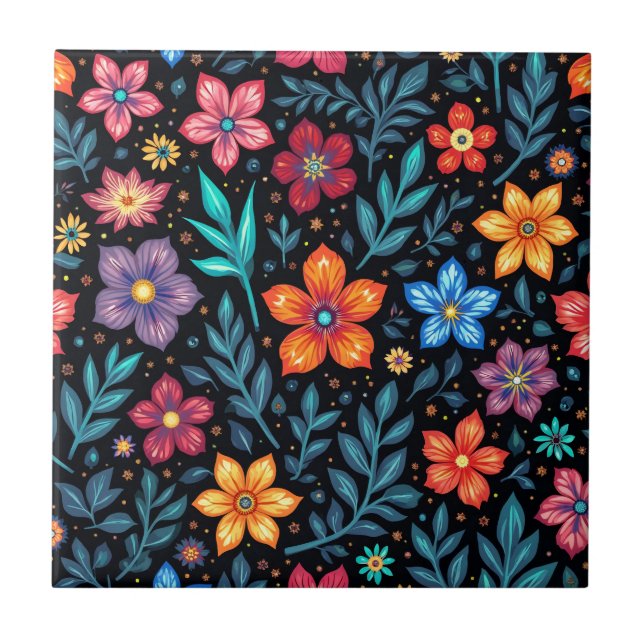Colorful Floral Button Background Ceramic Tile (Front)