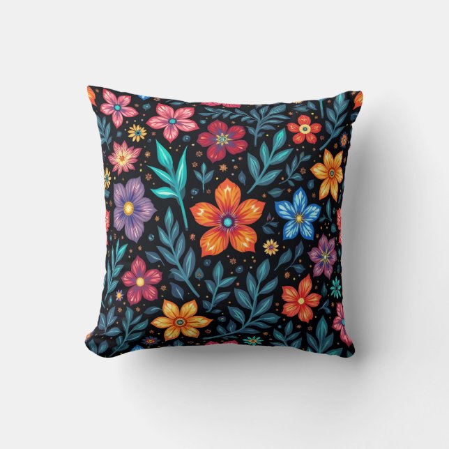 Colorful Floral Button Background Throw Pillow (Front)