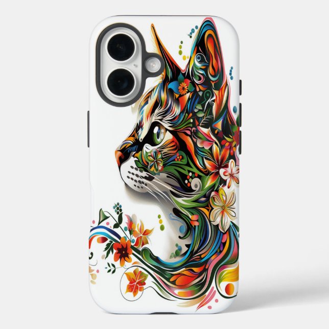 Colorful Floral Cat Art iPhone Case (Back)