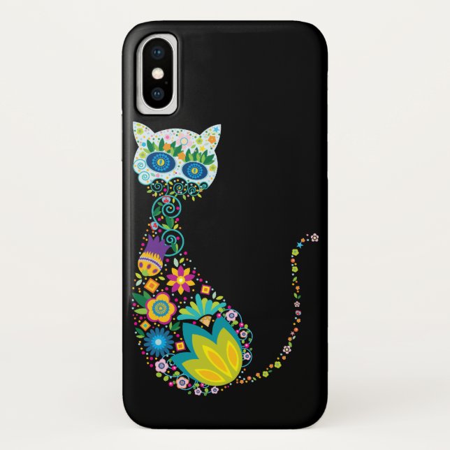 Colorful Floral Cat Case-Mate iPhone Case (Back)