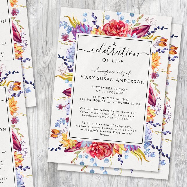 Colorful Floral Celebration of Life Memorial Invitation (Creator Uploaded)
