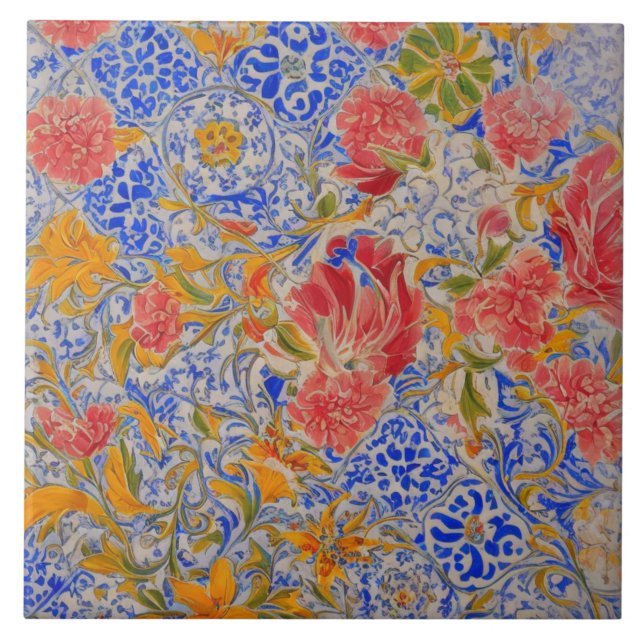 Colorful Floral Ceramic Tile (Front)