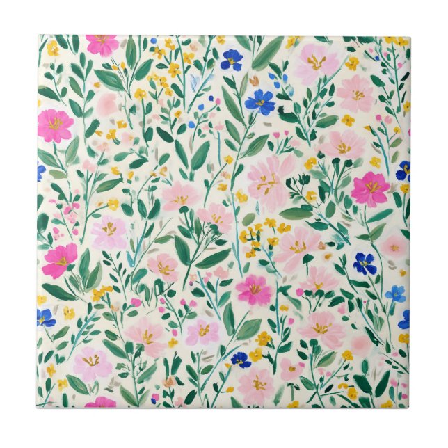 Colorful Floral Ceramic Tile (Front)