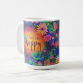 Colorful Floral Choose Happy Coffee Mug (Front Left)