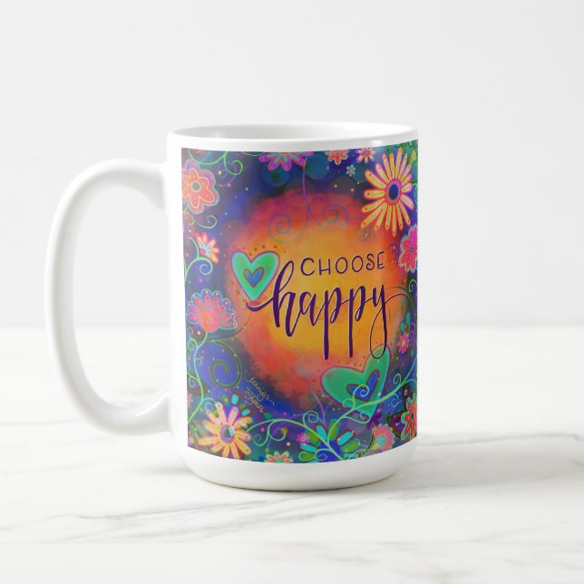 Colorful Floral Choose Happy Coffee Mug (Left)
