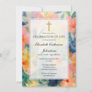 Colorful Floral Christian Funeral Memorial Invitation