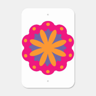 colorful floral circle shapes metal sign