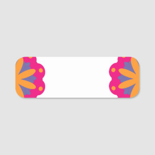colorful floral circle shapes name tag