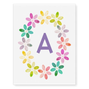 Colorful Floral Circlet with Watercolor Effect Temporary Tattoos