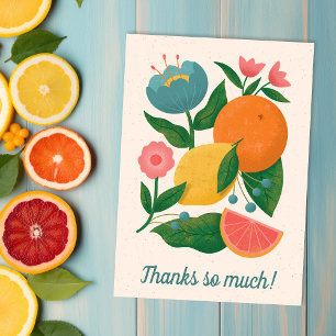 Colorful Floral Citrus Orange Lemon Grapefruit Letterpress Thank You Card