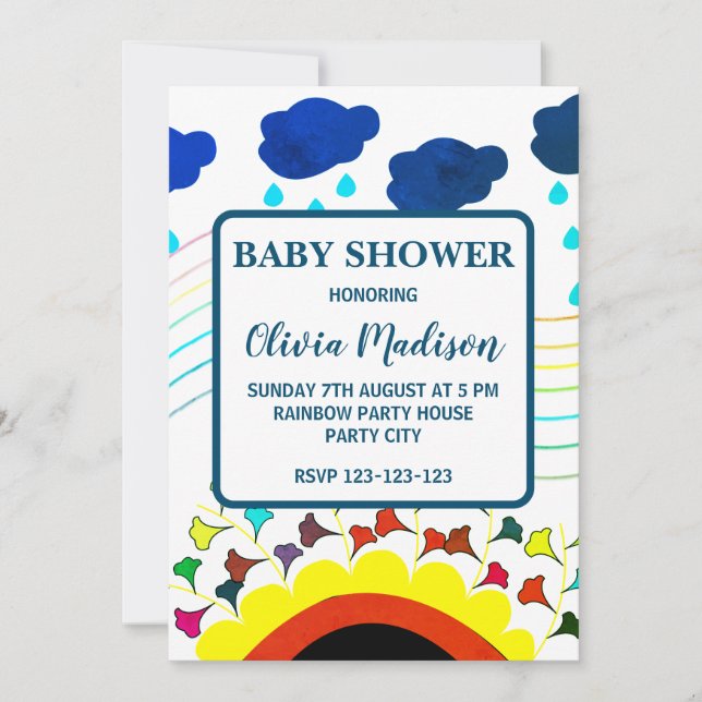 Colorful Floral Clouds Gender Neutral Baby Shower Invitation (Front)