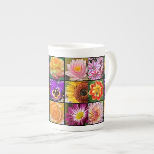 Colorful floral collage bone china mug