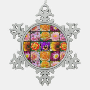 Colorful floral collage christmas ornament