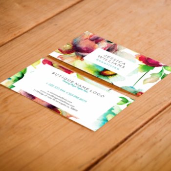 Colorful Floral Collage Watercolors Illustration Business Card by artOnWear at Zazzle