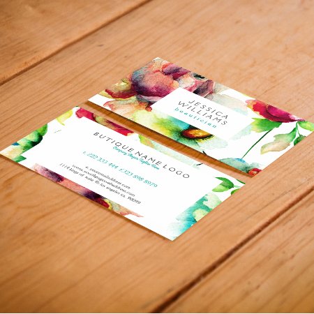 Colorful Floral Collage Watercolors Illustration Business Card
