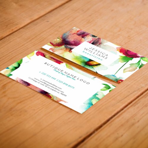 Colorful Floral Collage Watercolors Illustration Business Card