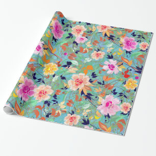 Colorful Floral Collage Wrapping Paper