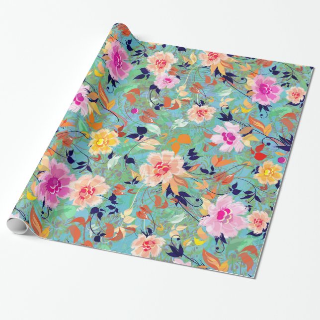 Colorful Floral Collage Wrapping Paper (Unrolled)