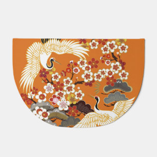 Colorful Floral Cranes Sakura Pattern Doormat