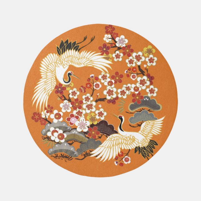 Colorful Floral Cranes Sakura Pattern Rug (Front)