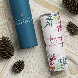 Colorful Floral Custom Corporate Happy Holiday Thermal Tumbler