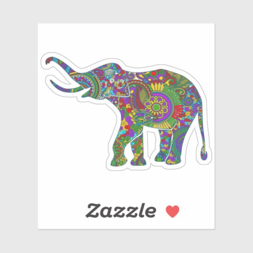 Colorful floral cute elephant illustration sticker