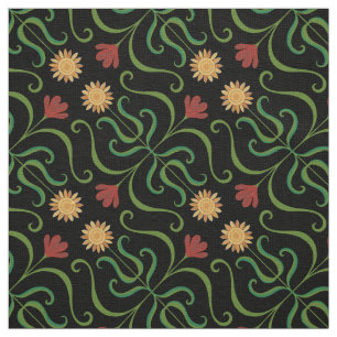 Colorful Floral Damask Sunflower Pattern Cute Folk Fabric