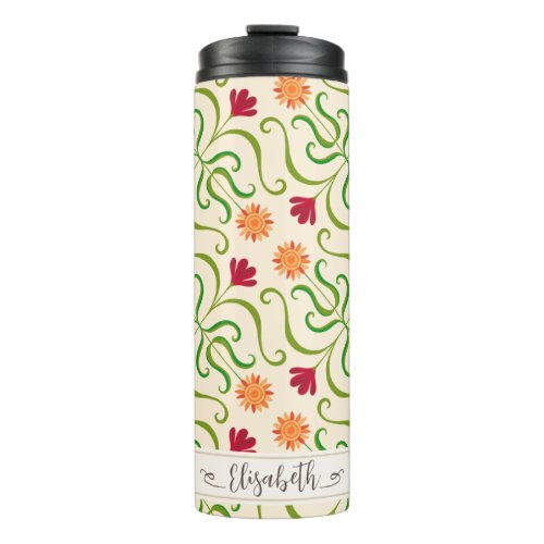 Colorful Floral Damask Sunflower Pattern Cute Folk Thermal Tumbler