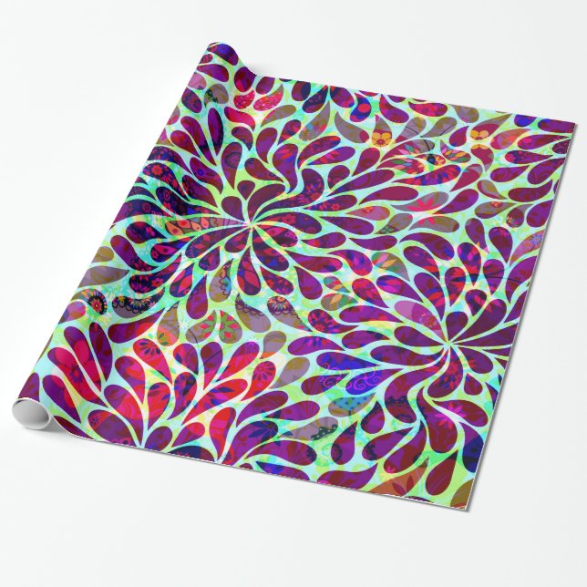 Colorful Floral Damask Wrapping Paper (Unrolled)